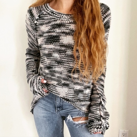 Rebecca Taylor Sweaters - Rebecca Taylor Monochrome Chunky Knit Sweater White Gray Black Cozy Cotton M